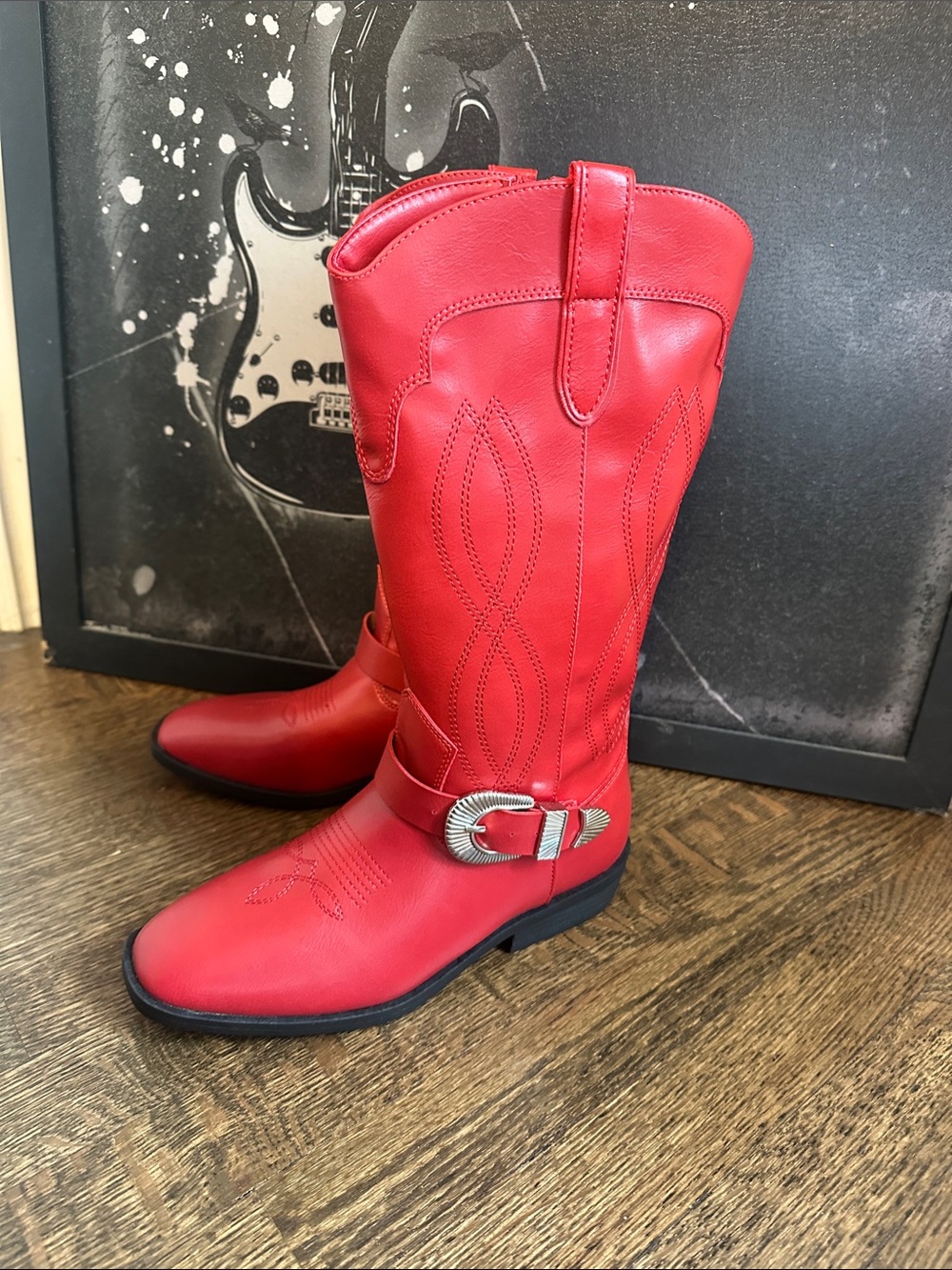 Red Western-Style Girls Boots with Silver Buckle by Dolce Vita